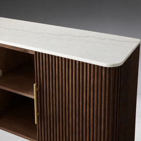 Reeded Wood Credenza With Marble Or Bluestone Top
