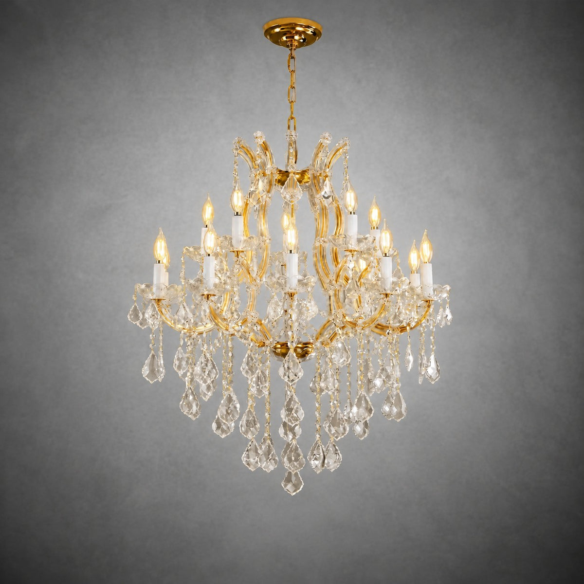 30" 15-Light 2-Tier Maria Theresa Crystal Chandelier - Gold