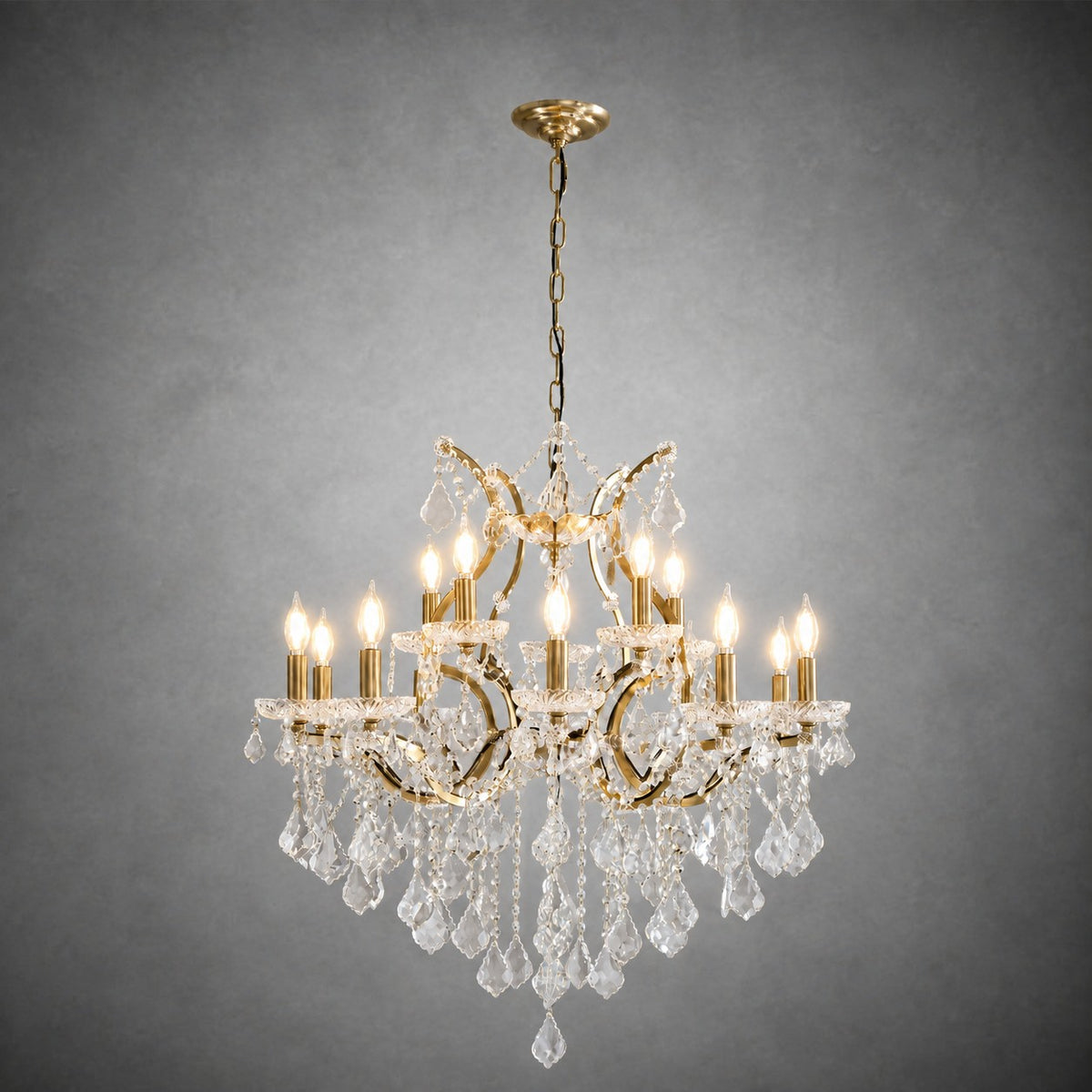 30.7" 15-Light Maria Theresa Crystal Chandelier - Gold