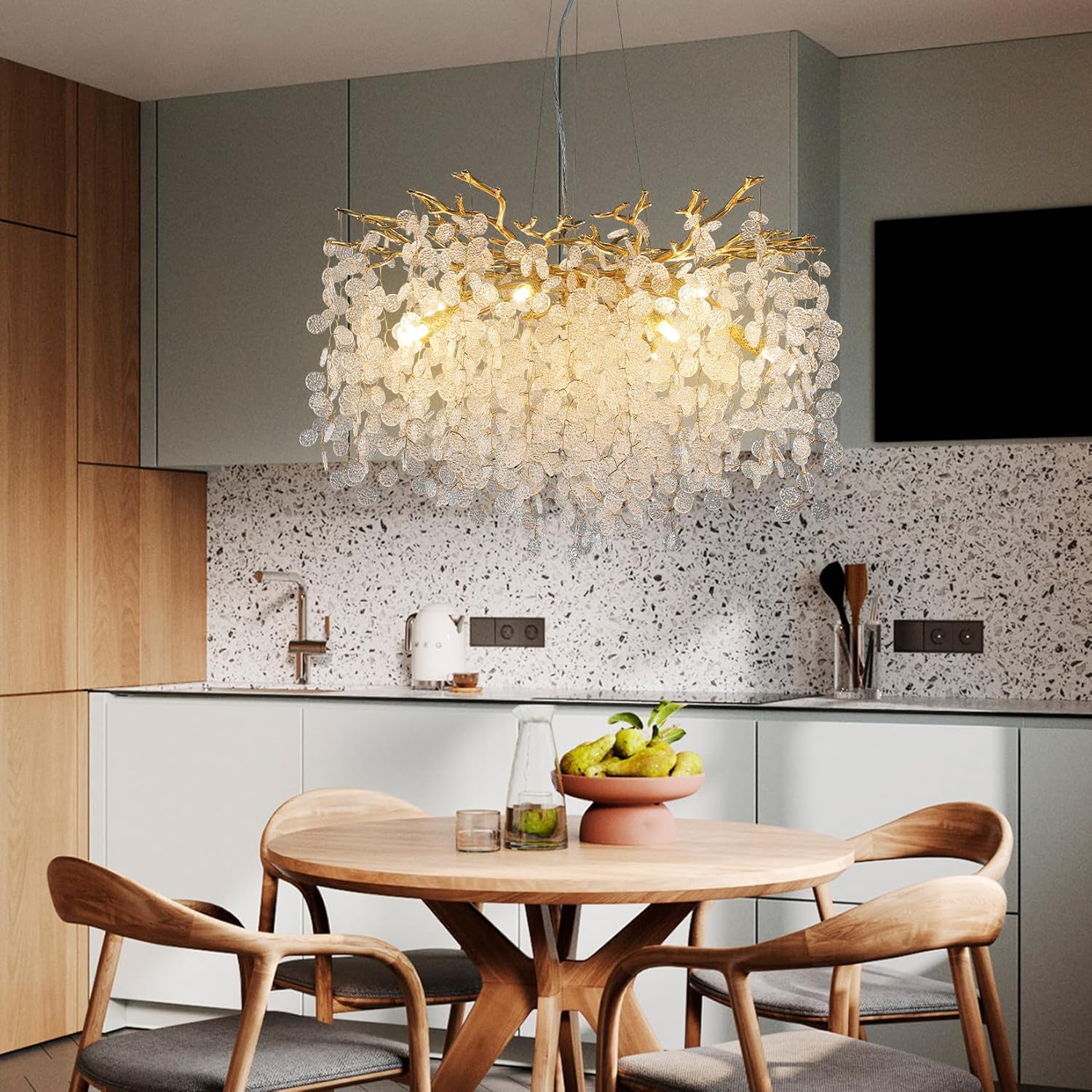 YUYI 30-Inch Modern Tree Branch Crystal Chandelier for Dining Rooms