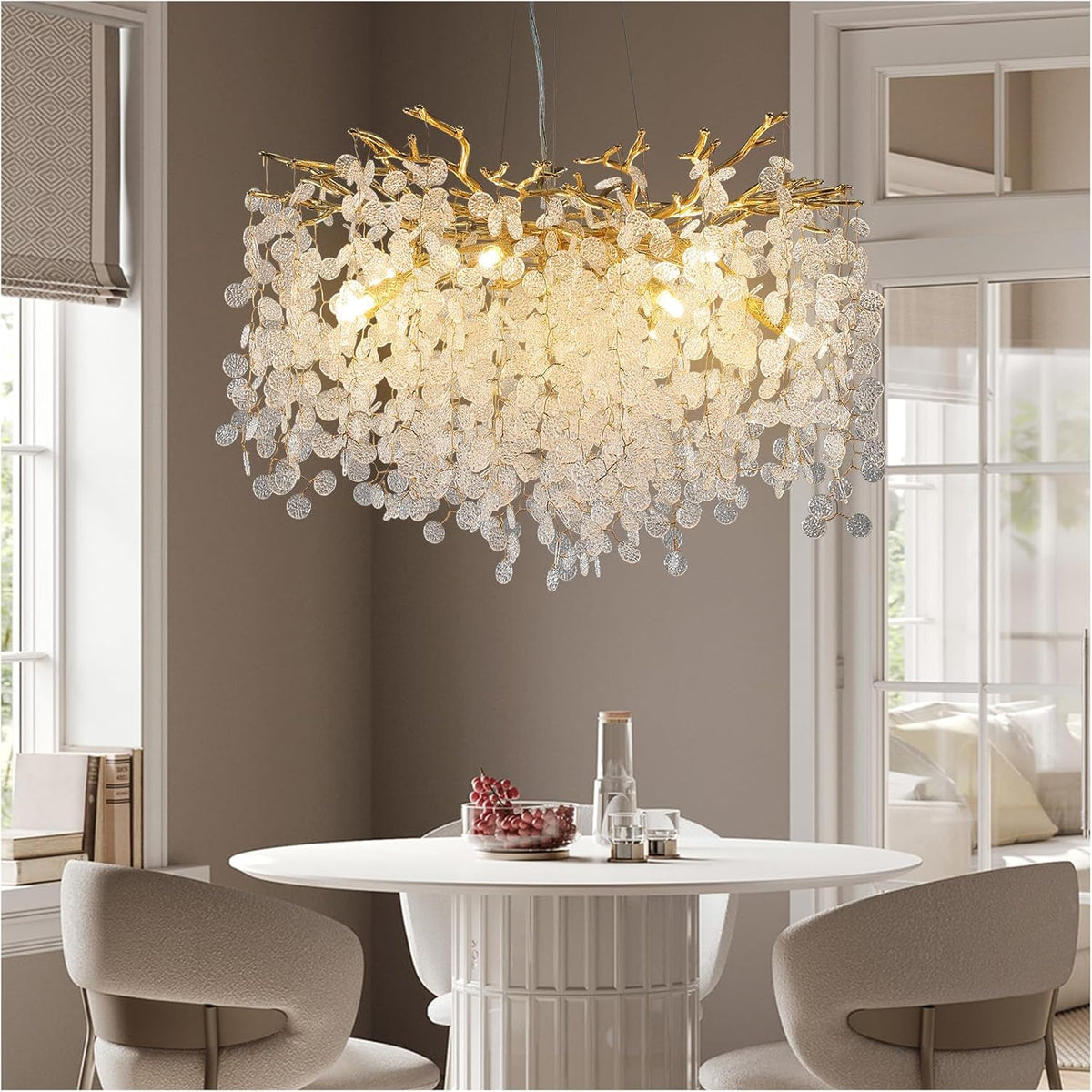 YUYI 30-Inch Modern Tree Branch Crystal Chandelier for Dining Rooms