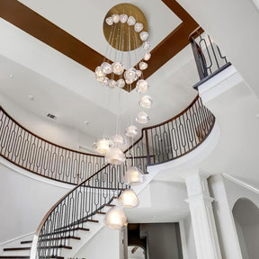 30-Light Gold Crystal Staircase Chandelier with Adjustable Bubble Shades