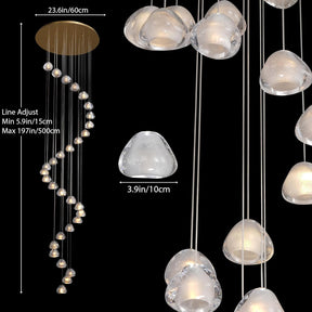 30-Light Gold Crystal Staircase Chandelier with Adjustable Bubble Shades