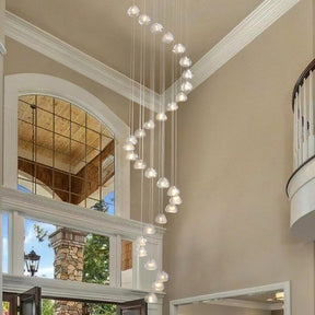 30-Light Gold Crystal Staircase Chandelier with Adjustable Bubble Shades
