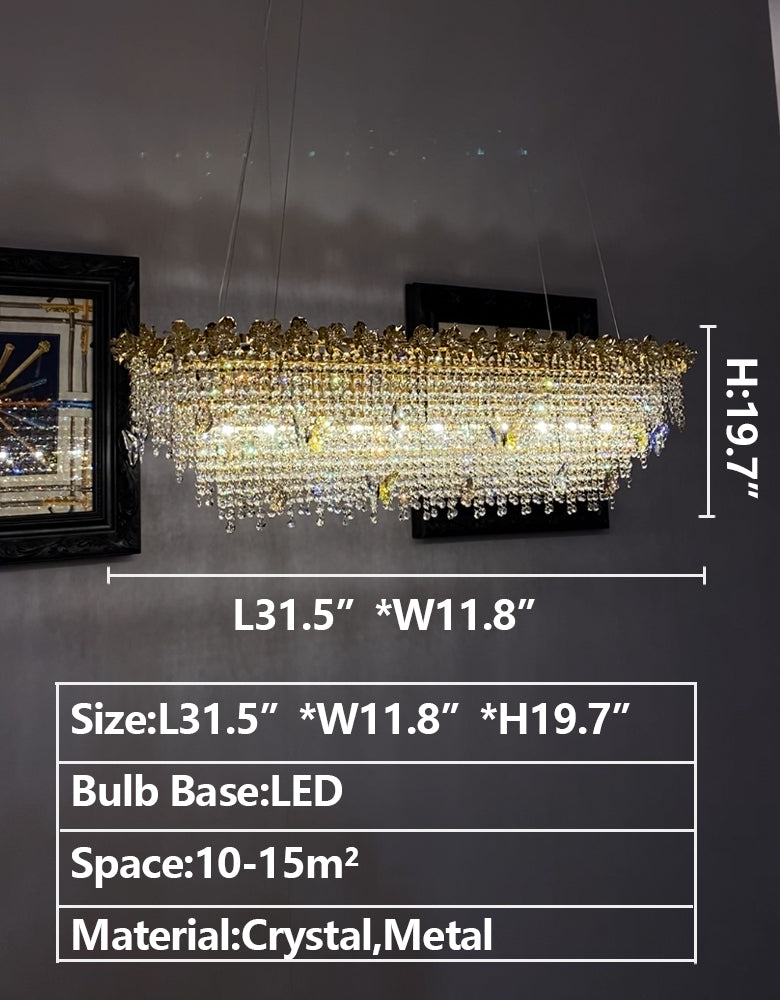 New Modern Luxury Rectangle Art Design Butterfly Crystal Chandelier for Kitchen Island/Dining Area