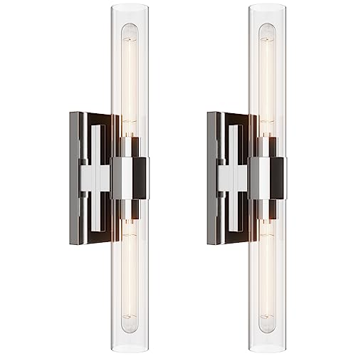 Modern Wall Sconces Fixture Set of 2, Bathroom Light with Mirror Coating and Clear Glass Shade, Indoor Vanity Light for Mirror, Living Room, Bedroom, Hallway, Fireplace, Staircas(Including Bulb)