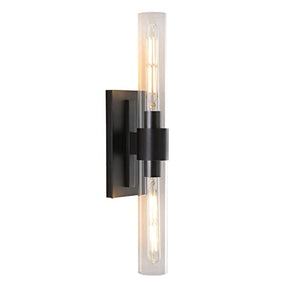 Modern Matte Black Wall sconces Fixture, Bathroom Light with Clear Glass Shade, Indoor Vanity Light for Mirror, Living Room, Bedroom, Hallway, Fireplace, Staircase