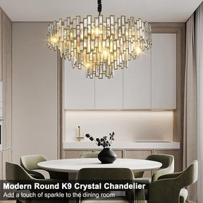 31.5'' Black Crystal Chandelier, 4-Tier Modern Round K9 Pendant Light for High Ceilings