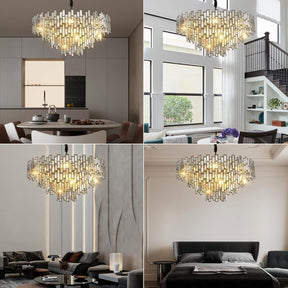 31.5'' Black Crystal Chandelier, 4-Tier Modern Round K9 Pendant Light for High Ceilings