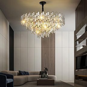 31.5'' Black Crystal Chandelier, 4-Tier Modern Round K9 Pendant Light for High Ceilings