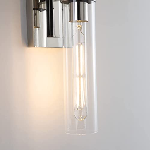 Modern Nickel Color Wall Sconces Fixture, Bathroom Light with Mirror Coating and Clear Glass Shade, Indoor Vanity Light for Mirror, Living Room, Bedroom, Hallway, Fireplace, Staircase