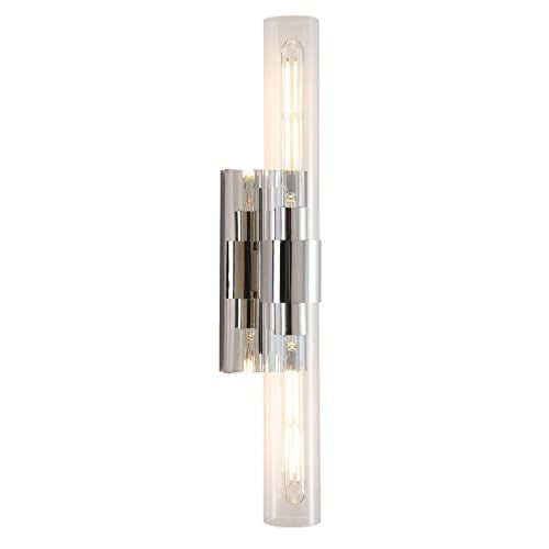 Modern Nickel Color Wall Sconces Fixture, Bathroom Light with Mirror Coating and Clear Glass Shade, Indoor Vanity Light for Mirror, Living Room, Bedroom, Hallway, Fireplace, Staircase