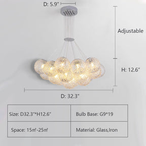 D32.3"*H12.6" chandeleir,chandeliers,bubble,sphere,glass ball,art,designer model,dining table,kitchen island,big table,long table,model,metal