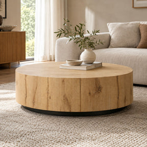 Oak Wood Round Plinth Coffee Table
