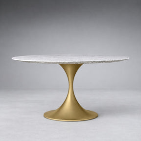 Round Stone-Top Steel-Base Dining Table