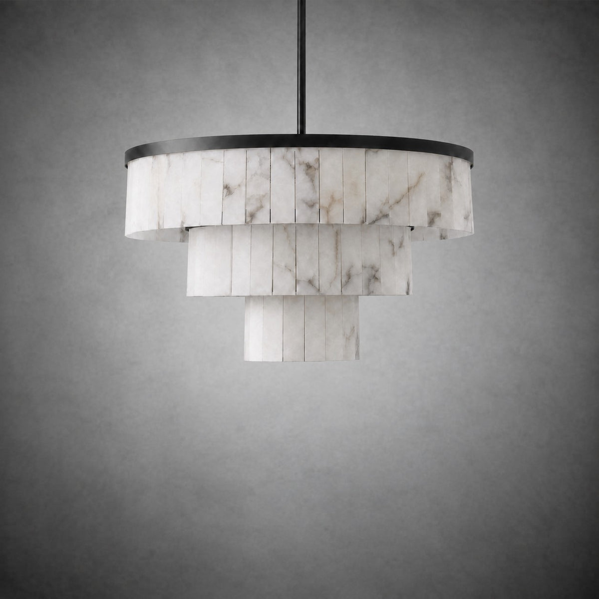 34.3" 3-Tier Alabaster Round Chandelier - Black