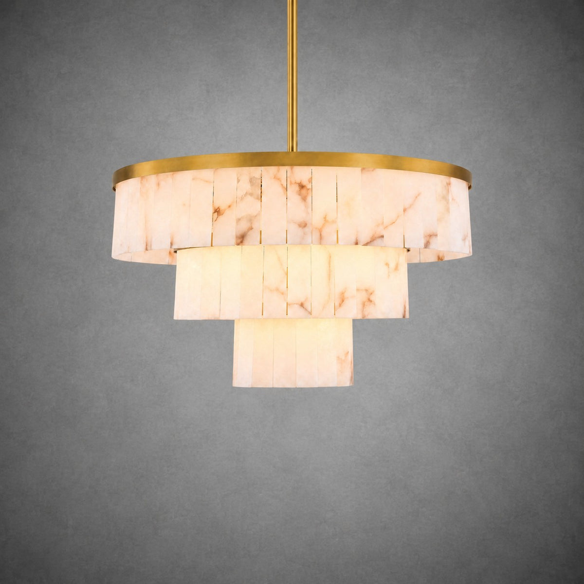 34.3" 3-Tier Alabaster Round Chandelier - Gold