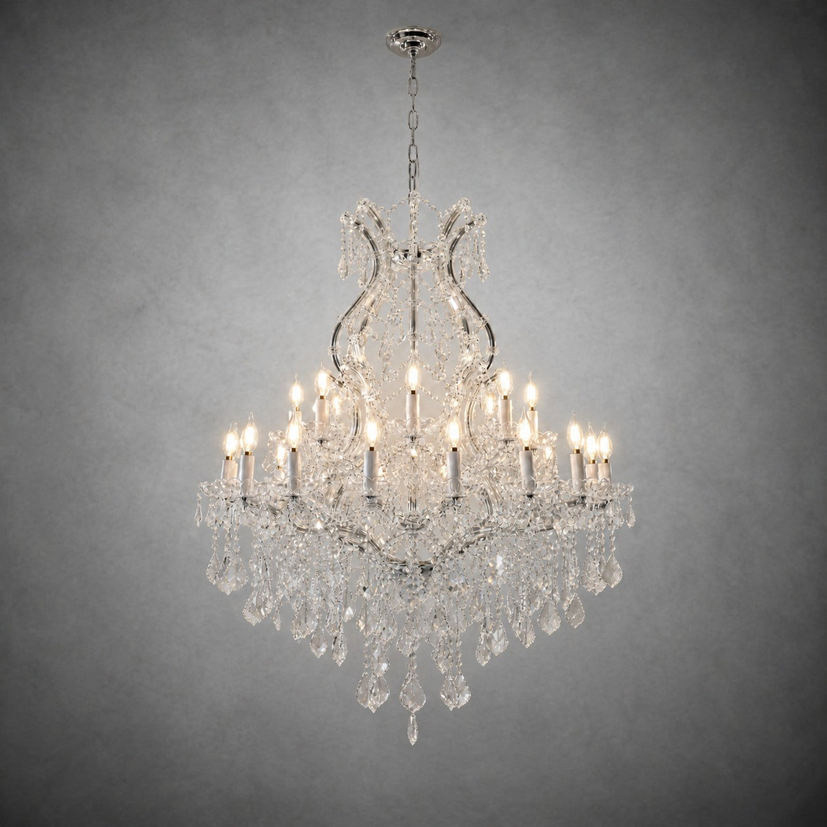 35.4" 24-Light Maria Theresa Crystal Chandelier - Silver