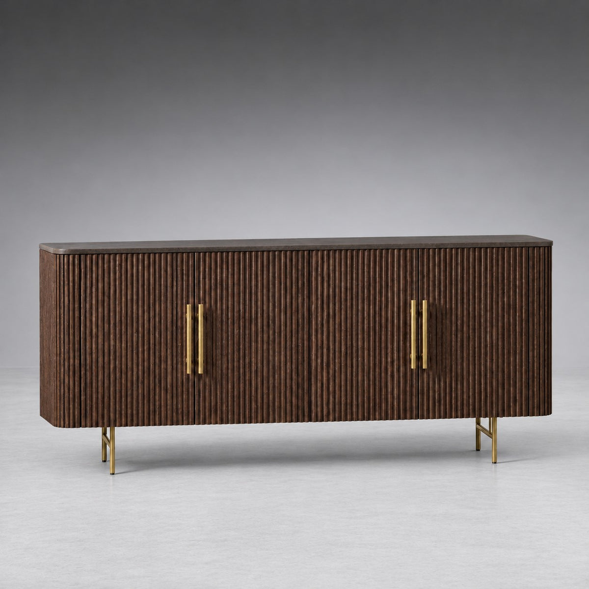 Reeded Wood Credenza With Marble Or Bluestone Top