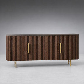 Reeded Wood Credenza With Marble Or Bluestone Top