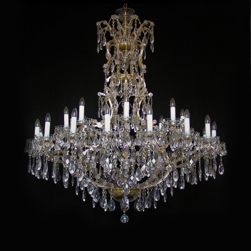 36-flame Teresian chandelier with crystal almonds and designer bobeches