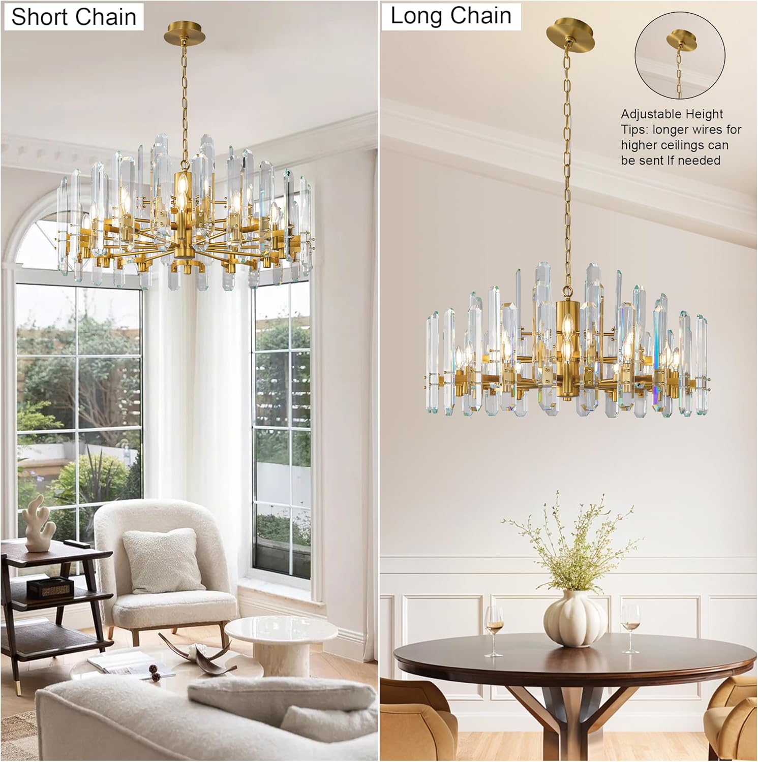 36" Luxury Gold Crystal 16-Light Round Adjustable Chandelier