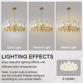 36" Luxury Gold Crystal 16-Light Round Adjustable Chandelier