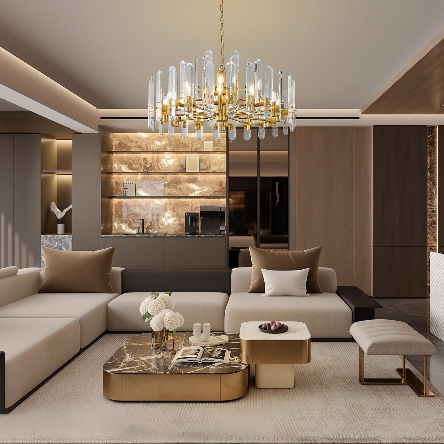 36" Luxury Gold Crystal 16-Light Round Adjustable Chandelier