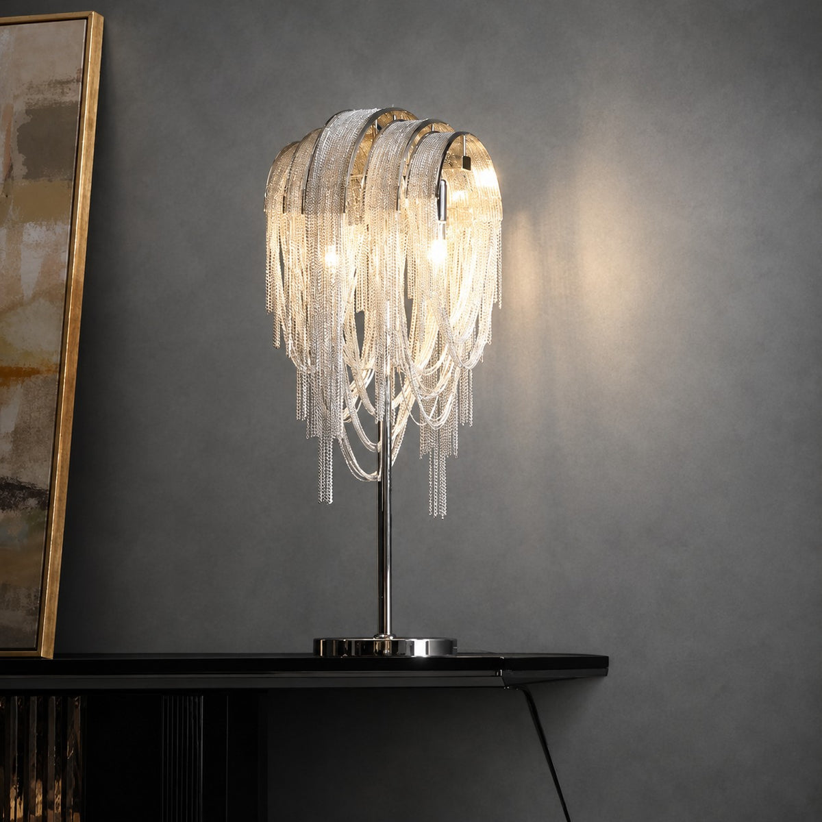Alisa Luxury Hardware Aluminum Chain Tassel Table Lamp