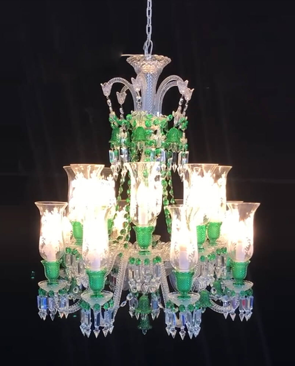 Bacara Inspired Lustre Clear & Green Baccarat Crystal Lighting Chandelier
