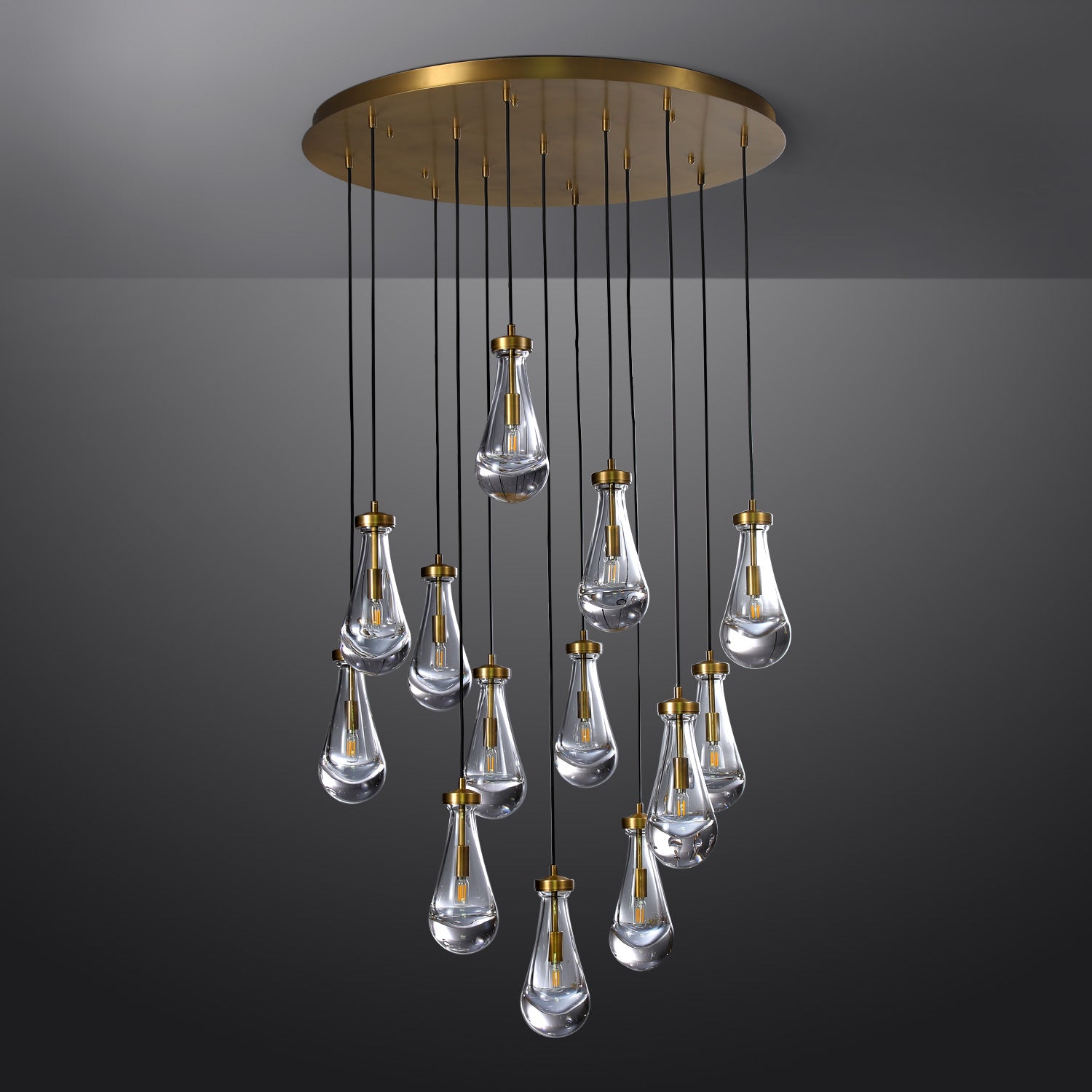 Modern Raindrop Round Solid Brass Chandelier D36" 13-Lights