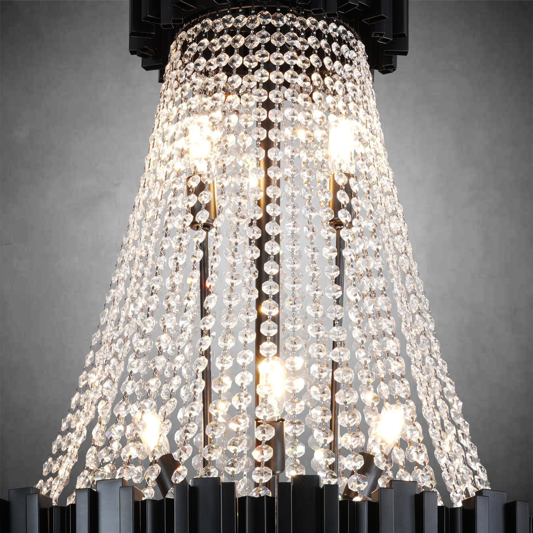 Inverted triangle crystal round pendant light