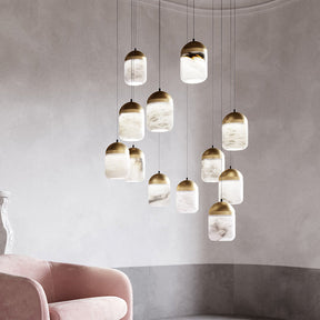 Cascade Modern Minimalist Alabaster Staircases Pendant Chandelier