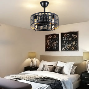 Industrial Black Cage Ceiling Fan Light 18"
