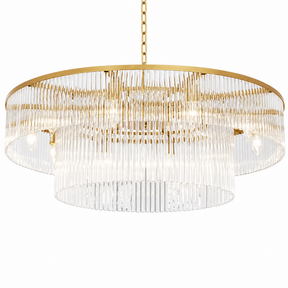 D800 Double-Layer Striped Column Round Pendant - Gold