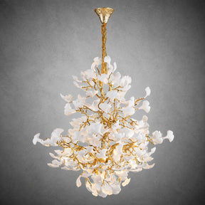 Moon Ring Ceramic Ginkgo Leaf Staircase Chandelier D1200 - Gold
