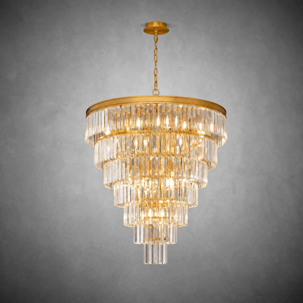 Striped Crystal Tower Round Pendant - Gold