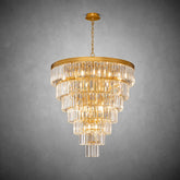 Striped Crystal Tower Round Pendant - Gold