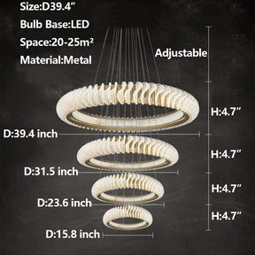 Extra Large Round Acrylic and Stainless Steel Multi-Layer Chandelier for High Ceilings
