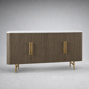 Reeded Wood Credenza With Marble Or Bluestone Top