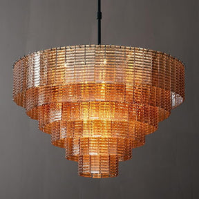 41" Extra Large Amber Glass 18-Light Black Round Chandelier