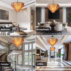 41" Extra Large Amber Glass 18-Light Black Round Chandelier