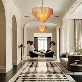 41" Extra Large Amber Glass 18-Light Black Round Chandelier