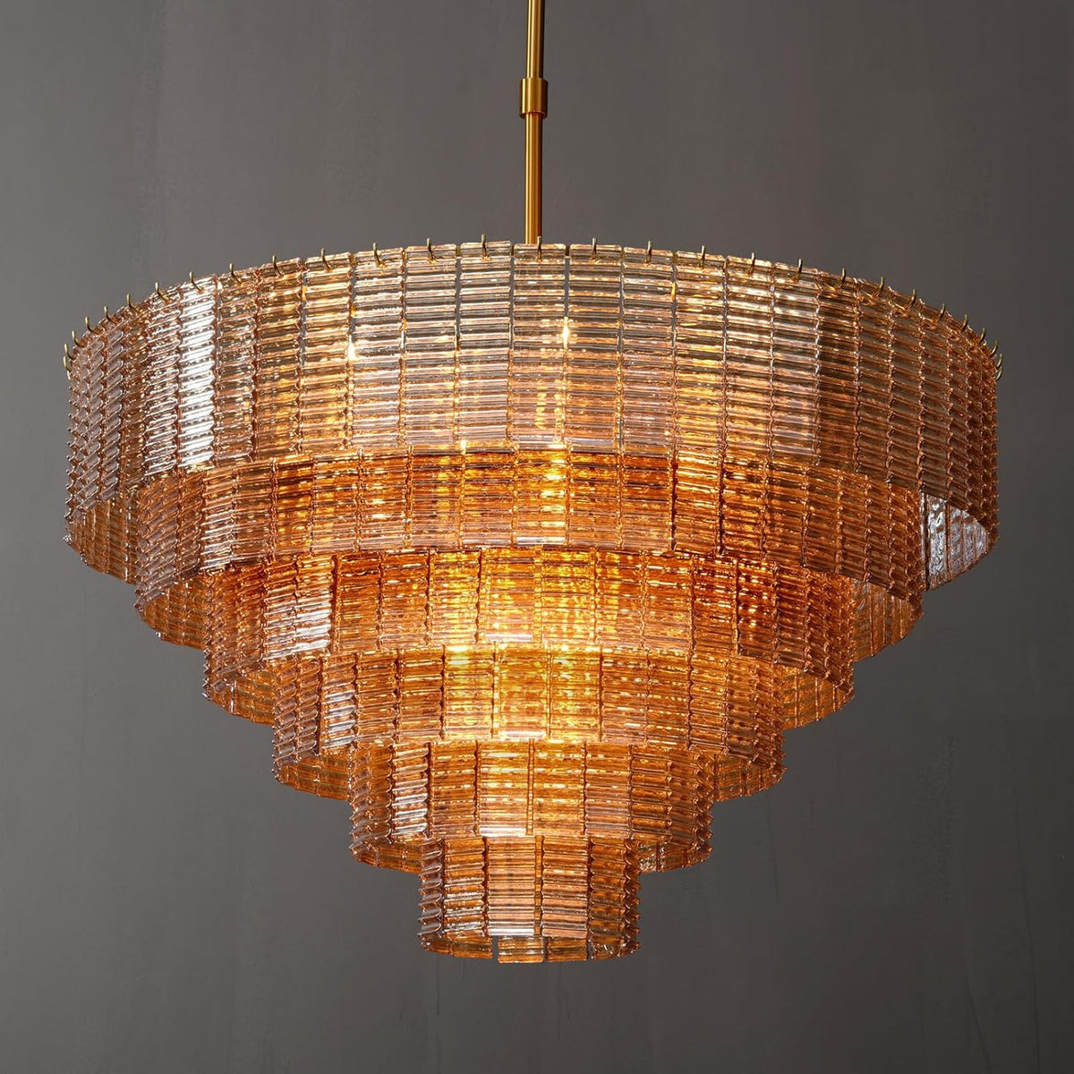 41-Inch Amber Glass Large Modern Chandelier with 18 Lights