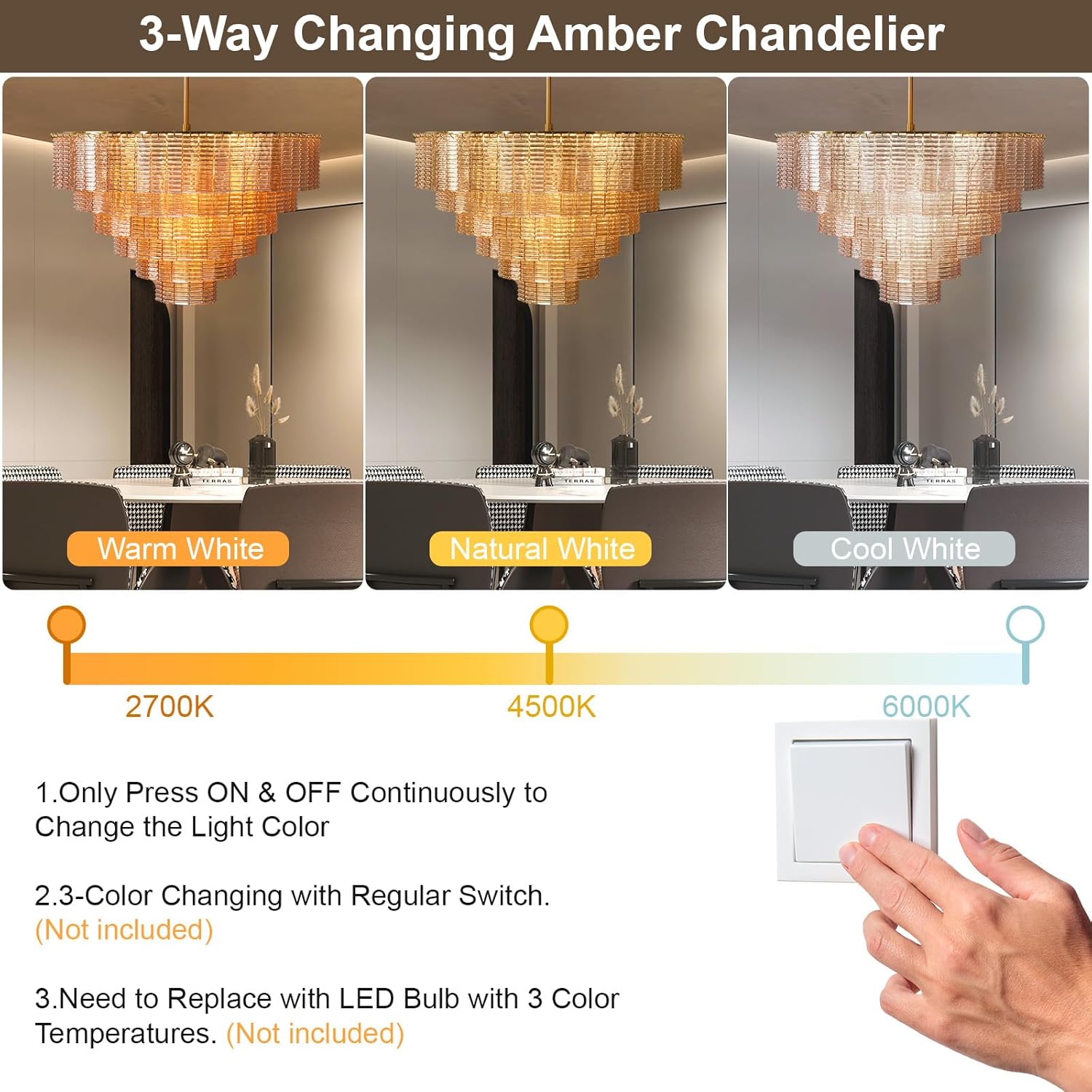 41-Inch Amber Glass Large Modern Chandelier with 18 Lights