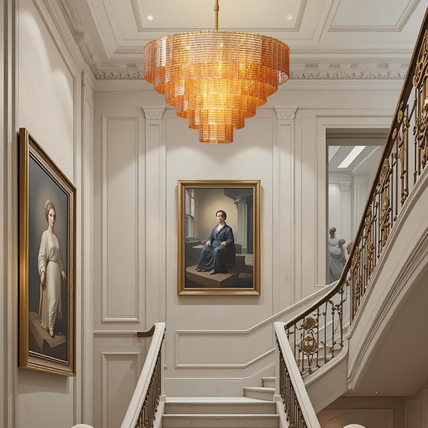 41-Inch Amber Glass Large Modern Chandelier with 18 Lights