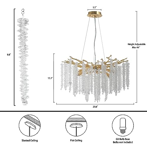 Modern Crystal Chandeliers for Dining Room,Gold Tree Branches Chandelier Lighting,Round Luxury High Ceiling Chandelier Light Fixture Hanging Pendant Light Fixtures-23.6"