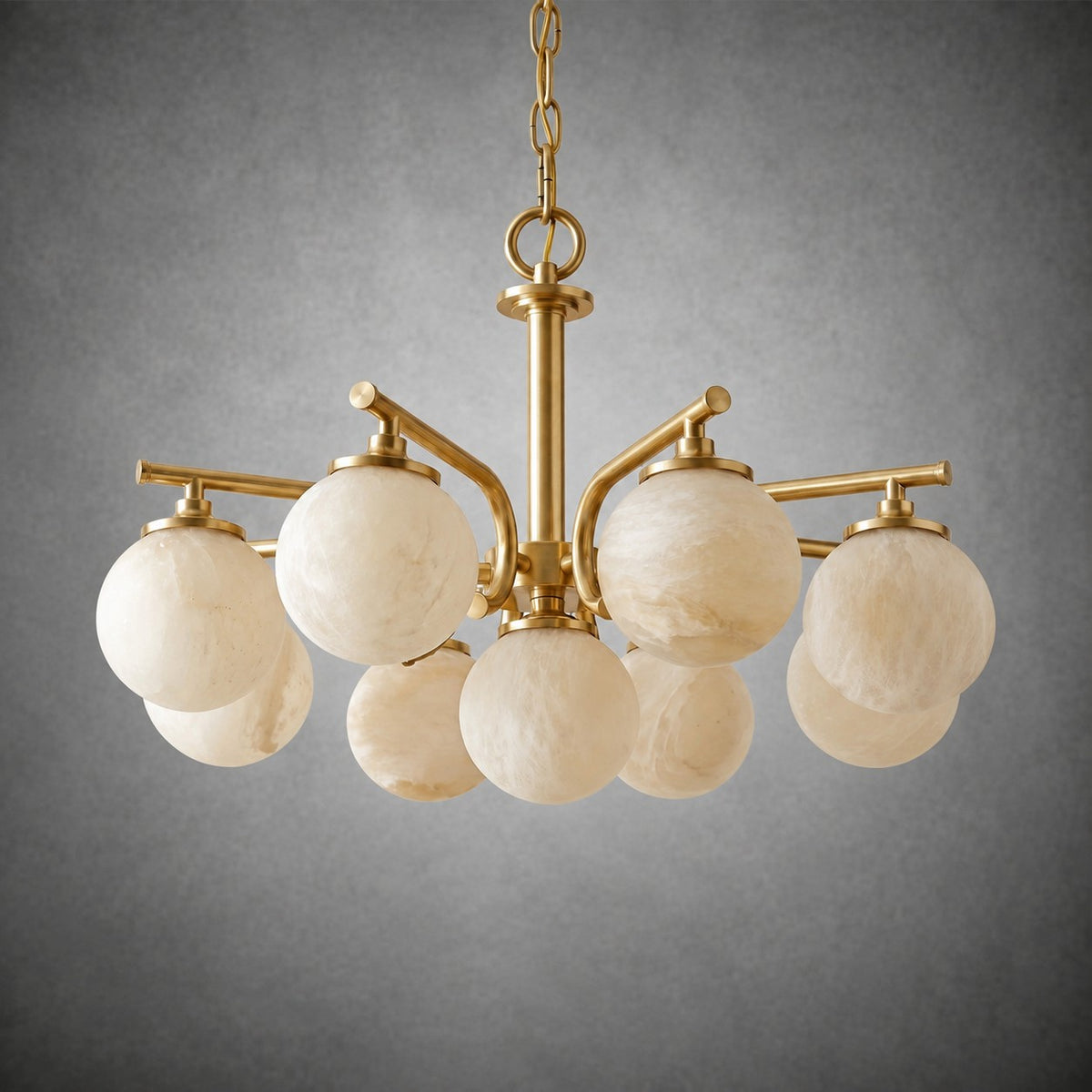 Brass 9-orb (extra) Alabaster Pendant Light