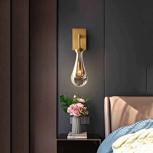 Brass Raindrop sconces Wall Lighting,Indoor Kitchen Wall Decor Lamps,Raindrop Wall Lamp with Hand Blown Solid Glass Perfect for Bedroom, Living Room,Vanity,Hallway