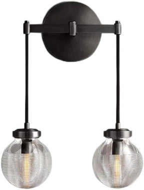 2-Light Black Globe Wall Sconces, Hanging Wall Mounted Lighting